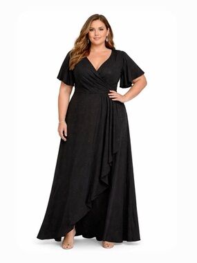 New no tags Plus Size Black Sparkle Wrap Maxi Dress with Flutter Sleeves